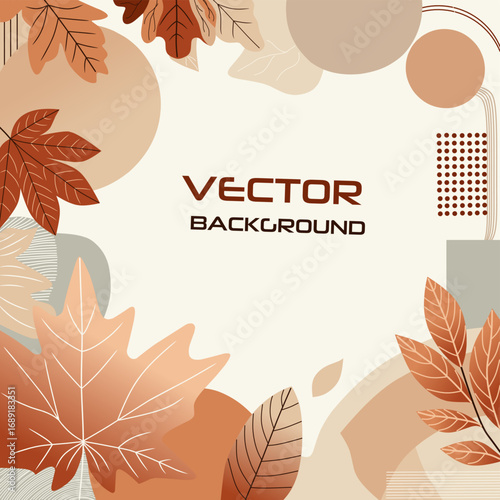 a minimalist vector background design with abstract autumn leaves in warm earthy tones such as orange, brown, and beige.