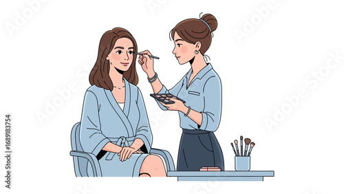 Professional makeup artist applying cosmetics to a client s face in a beauty salon setting