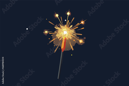 Single Burning Sparkler Against Dark Background Design