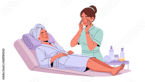 Skincare professional administering facial treatment to relaxed client in spa setting