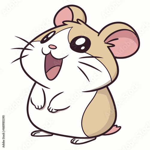 Adorable cartoon hamster with big eyes and an open mouth expressing joy and excitement