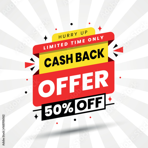 Cash back offer banner design with 50% discount offer