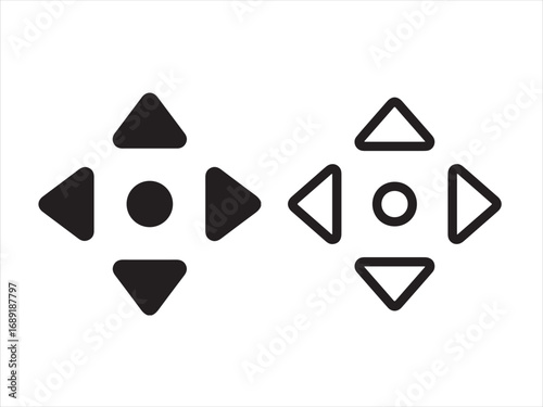 Directional pad icons isolated on white background, arrow buttons in black and white