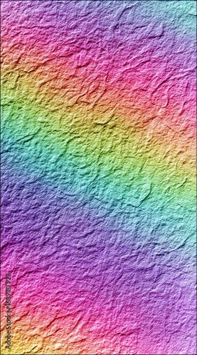 Colorful, crinkled texture ranging from purple to red with green, blue, and yellow hues, gives an impression of folded fabric or textured paper