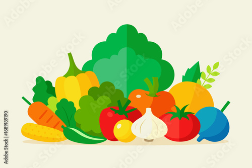 Vibrant assortment of fresh vegetables and fruits illustration