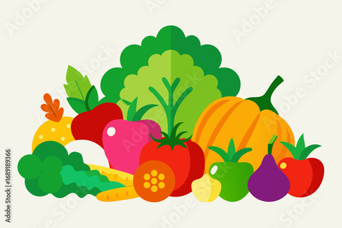 Colorful flat design assortment of fresh vegetables and fruits