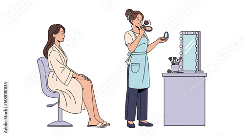 Stylist with scissors and comb styles a client s hair in a salon with a mirror and stool