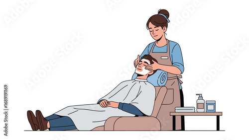 Skilled barber meticulously shaving a client s face with a straight razor in a classic barbershop setting