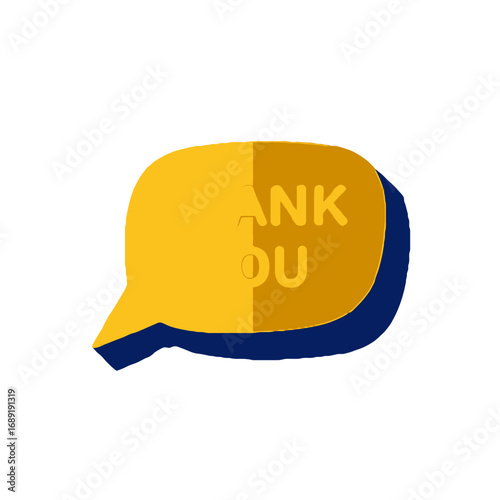 Vector art of yellow speech bubble with the text thank you inside, isolated on a transparent background, conveying gratitude and appreciation