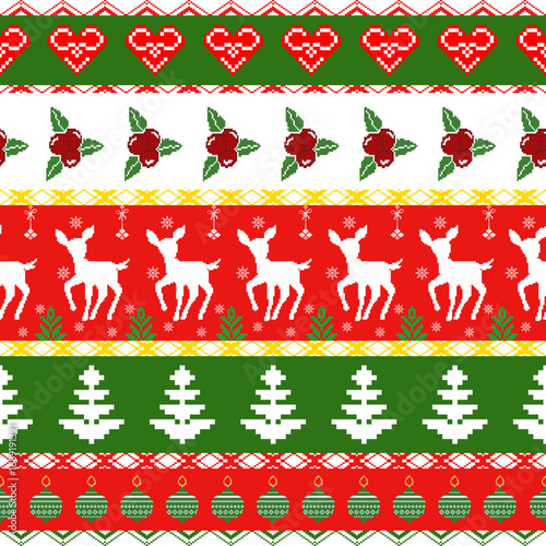 Christmas Ribbon Pattern Holiday Vector Design - Festive Christmas Ribbon Pattern Decorative Borders - Traditional Christmas Ribbon Pattern Set