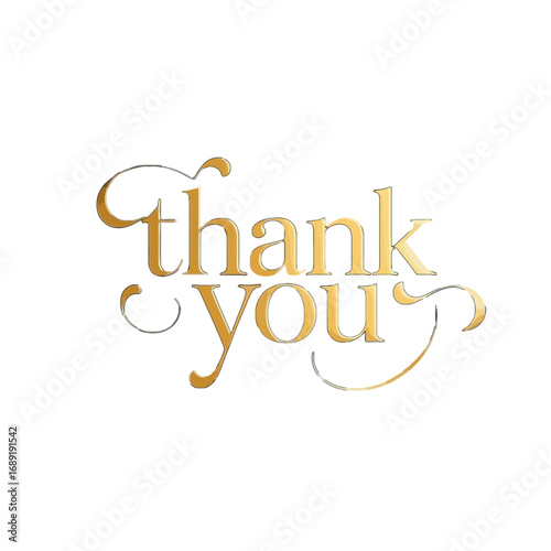 Vector art of elegant golden thank you text with flourishes, isolated on a transparent background, perfect for expressing gratitude