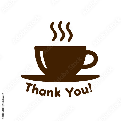 Vector art of a steaming cup of coffee with the words thank you written below