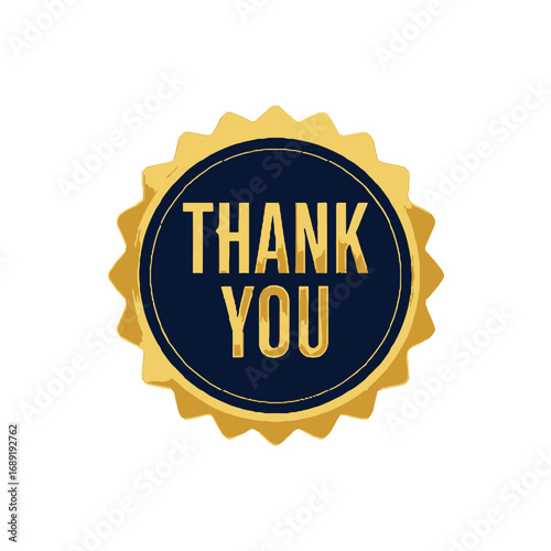 Vector art of golden thank you badge with dark blue background and golden text