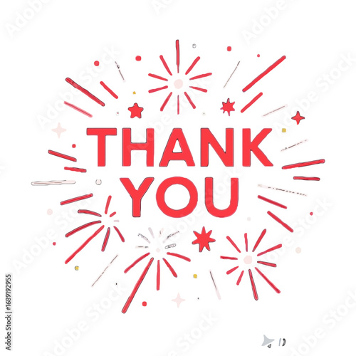 Vector art of thank you text with red fireworks and stars