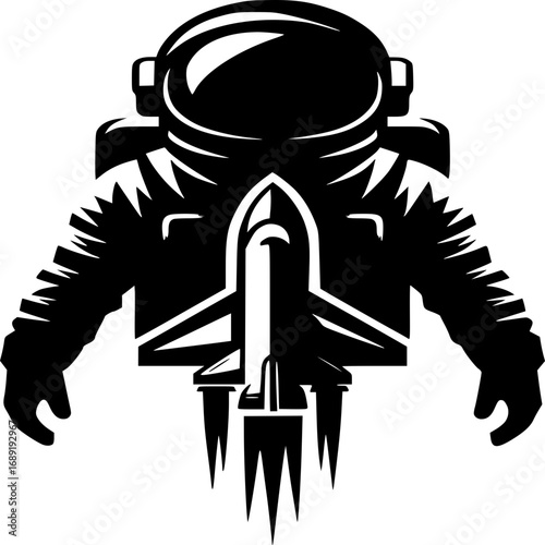 Astronaut and Spaceship Silhouette: A bold silhouette of an astronaut poised with a spacecraft, depicting the boundless possibilities of space exploration and discovery.