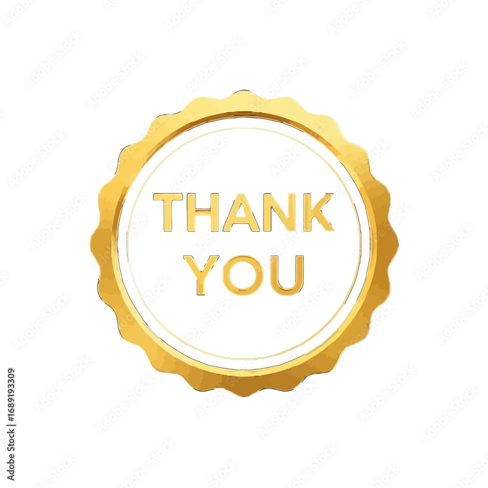 Fototapeta premium Vector art of a golden circular badge with the words thank you in gold letters, isolated on a transparent background