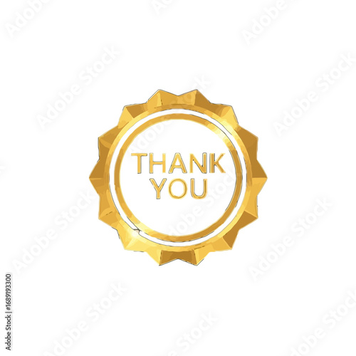 Vector art of golden starburst badge with the text thank you in the center, isolated on a transparent background