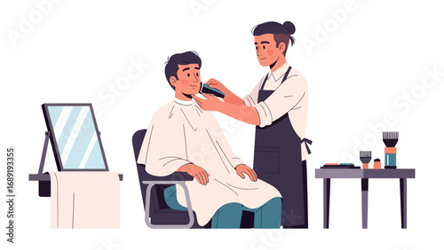 Skilled barber expertly trims and styles a client s beard in a modern salon setting