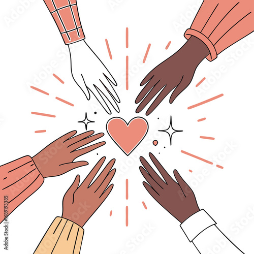 Wallpaper Mural Diverse hands reaching towards heart diversity unity Torontodigital.ca