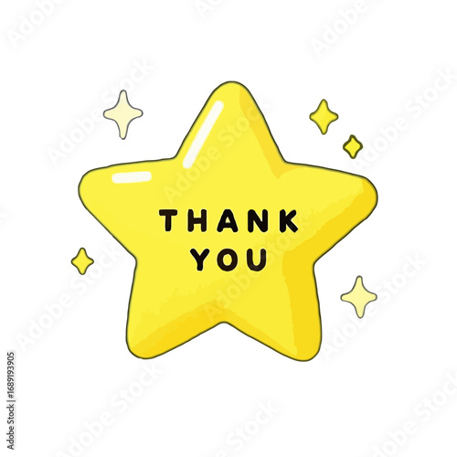 Vector art of yellow star with the words thank you written in black text, , with small yellow sparkles around it
