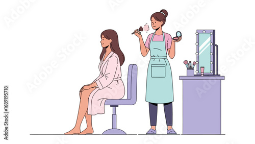 Stylist drying and styling a client s long brown hair with a hairdryer and brush in a salon setting