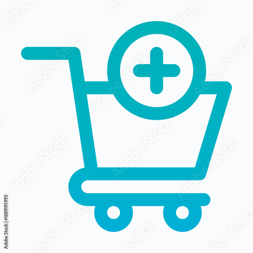 Shopping Cart with Plus – Add to Cart Isolated Vector Lineal gradient Style Icon
