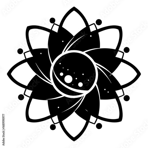 Minimal Black Silhouette Orbital Bloom Vector Illustration