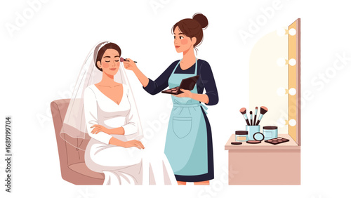 Bride receiving professional makeup application before her wedding day ceremony