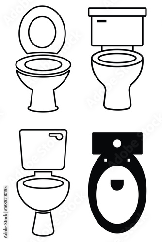 Toilet line icon bowl sanitary ware vector bathroom. Restroom or bathroom symbol. Toilet seat icon set design element suitable for websites. Minimalist toilet icon with open seat. Vector illustration.