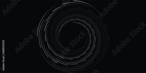 Modern abstract background. Halftone dots in circle form. Spiral logo, icon or design element. Black dots on a white background and white dots on the black side.