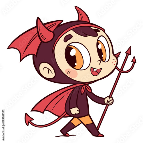 Cartoon Boy Devil with Trident | Cute Chibi Demon Character Illustration