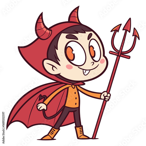Cartoon Boy Devil with Trident | Cute Chibi Demon Character Illustration