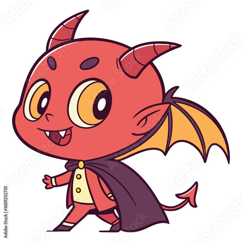 Cute Cartoon Devil Vector | Adorable Chibi Demon with Cape and Wings