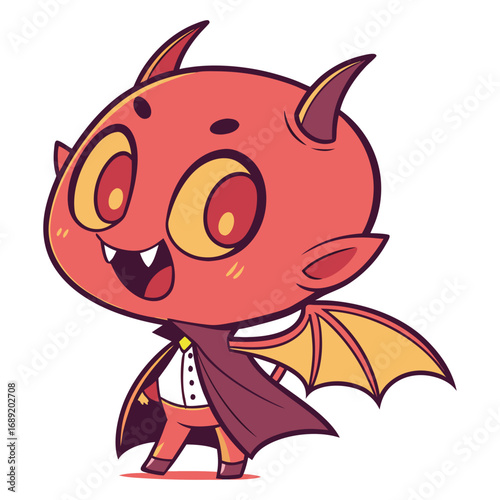 Cute Cartoon Devil Vector | Adorable Chibi Demon with Cape and Wings
