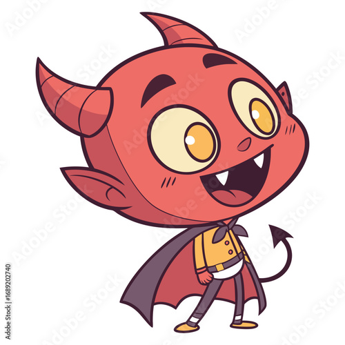 Adorable Chibi Devil Vector | Cute Cartoon Demon Character with Cape