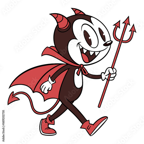 Retro Cartoon Devil Vector | Cute Vintage Demon with Pitchfork