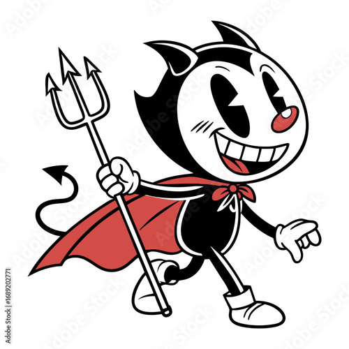 Retro Cartoon Devil Vector | Cute Vintage Demon with Pitchfork