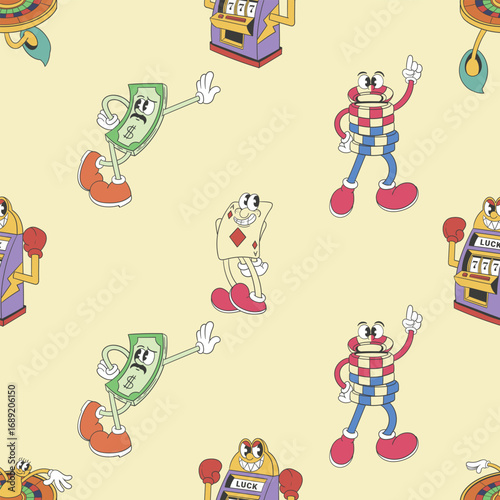 Retro Casino Cartoon Seamless Pattern