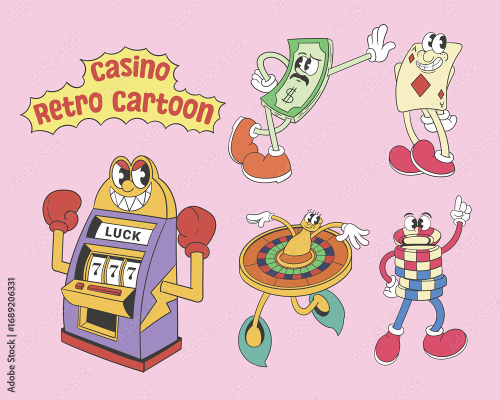 Fototapeta premium Casino Retro Cartoon Characters Set