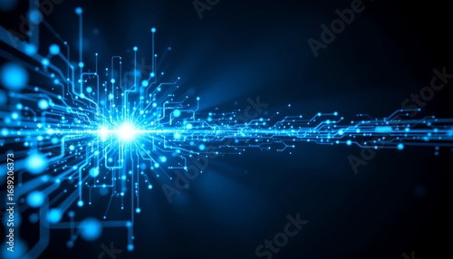 Futuristic Digital Data Stream with Neural Pathways