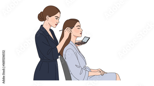 Professional hairstylist meticulously styling a client s long brown hair with a comb in a salon setting