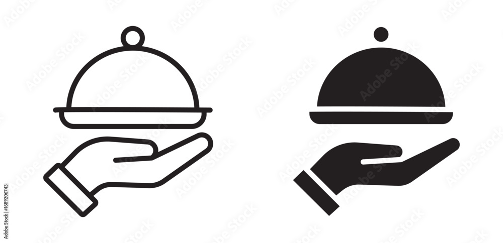 Fototapeta premium Hand holding tray icon set, vector illustration . 