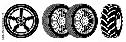 Automotive Wheels and Tires Collection A Flat Design Illustration
