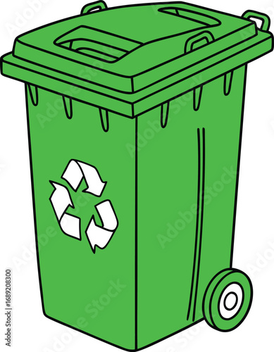 Recycling Bin Vector Illustration, Eco Symbol Trash Bin Vector, Recycle Logo on Trash Can Vector,  recycling container vector