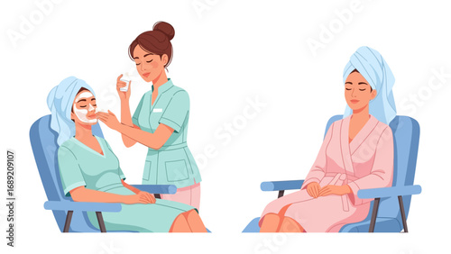 Skilled esthetician applying a facial mask to a relaxed client in a spa setting