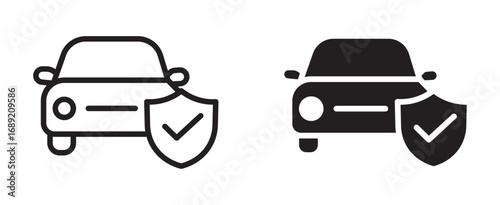 Vehicle insurance icons ,  Car with shield protection and check mark or tick symbol. Vector illustration