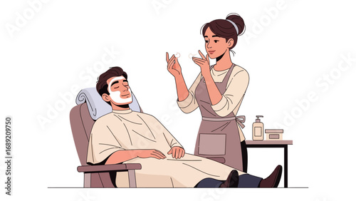 Skilled barber applying shaving cream to a man s face in a vintage barber shop setting