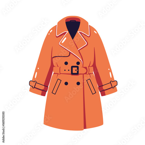 Trench coat with belt in vibrant orange color and modern design  