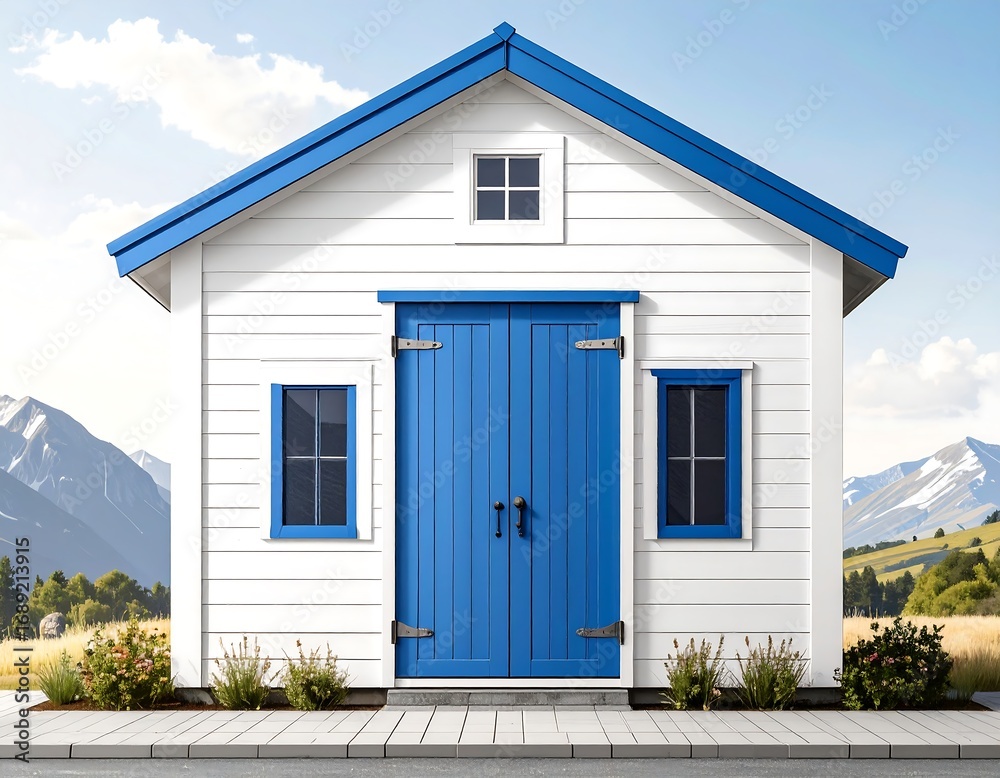 Naklejka premium White cottage with blue accents