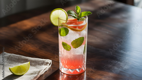 mojito cocktail on wooden table